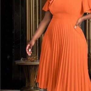 Elegant Orange Pleated Dress